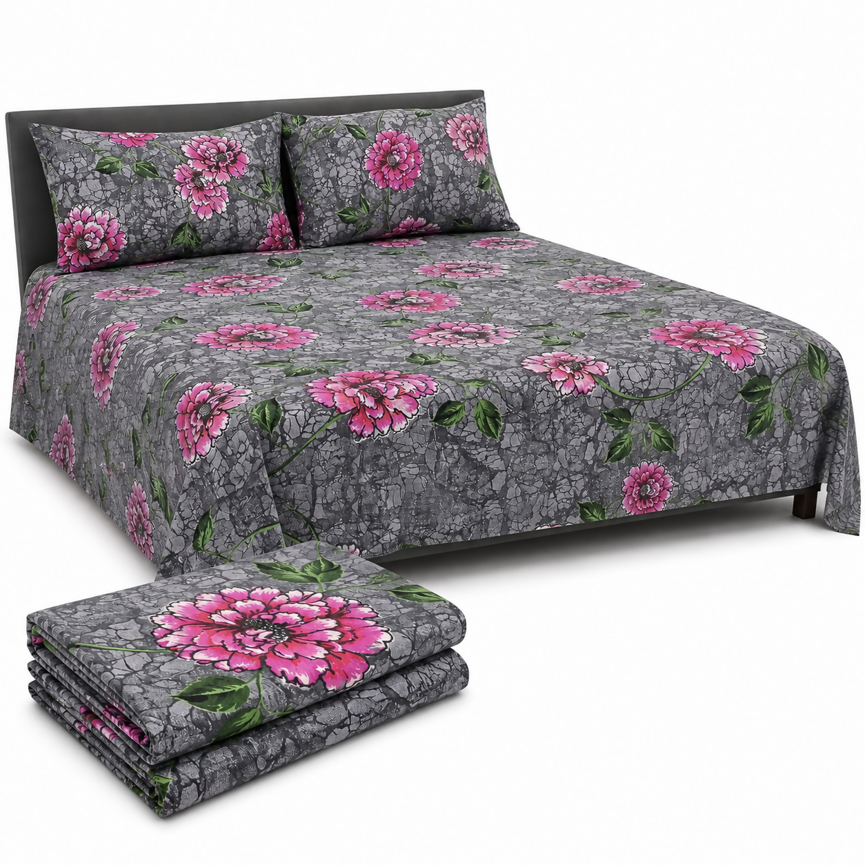 Royal Double Bedsheet Set, Double Bed Bedsheet with 2 Pillow Covers, 220 x 240 cm Bedsheet Set