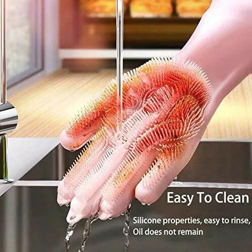 OXSAM Silicone Hand Gloves For Dish Washing Bathroom Cleaning And Kitchen (Pack of 1 (Pink) - HalfPe