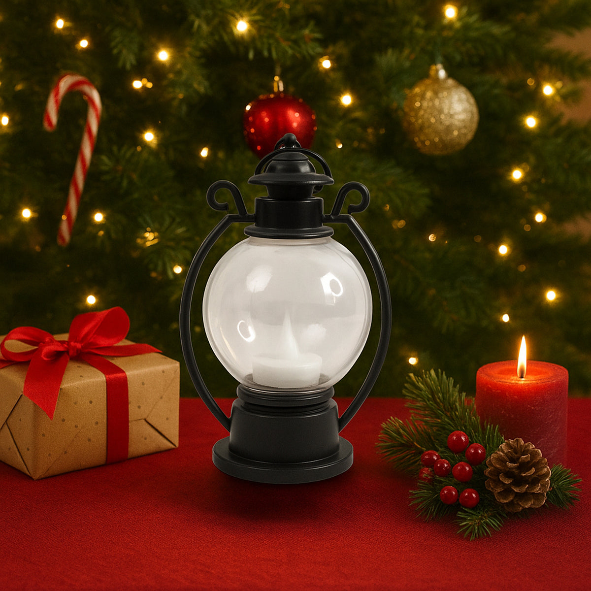 LED Storm Lantern Decorative Light – Vintage Style Round Globe LED Candle Lamp with Warm Flickering Flame Effect for Home Decor(1 Pc)
