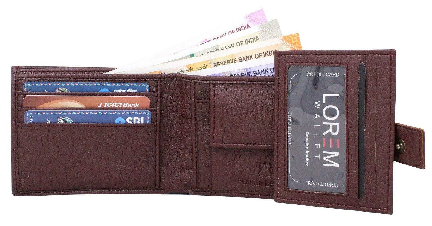 Lorem Maroon Removable Card Slot Bi-Fold Faux Leather 7 ATM Slots Wallet For Men - HalfPe