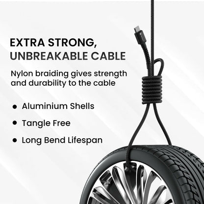 Portronics Konnect X 60W Unbreakable Nylon Braided Cable, 2M Fast Charging Cable For iPhone 15 Series, iPad, Samsung Galaxy (Black) Halfpe Deals