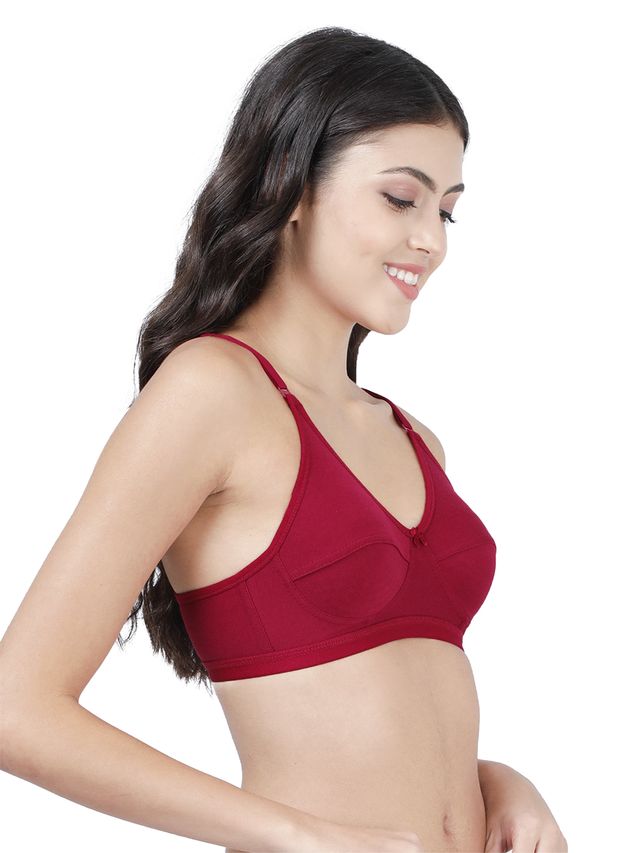 Susie 3/4th Coverage Non Padded Red Dahlia Wirefree Adjustable, Non Detachable Seamed Everyday Bra