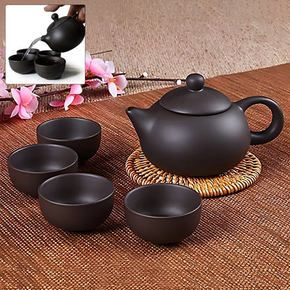 Premium Black Clay  Ceramic Tea Set With Teapot  4 Cups
