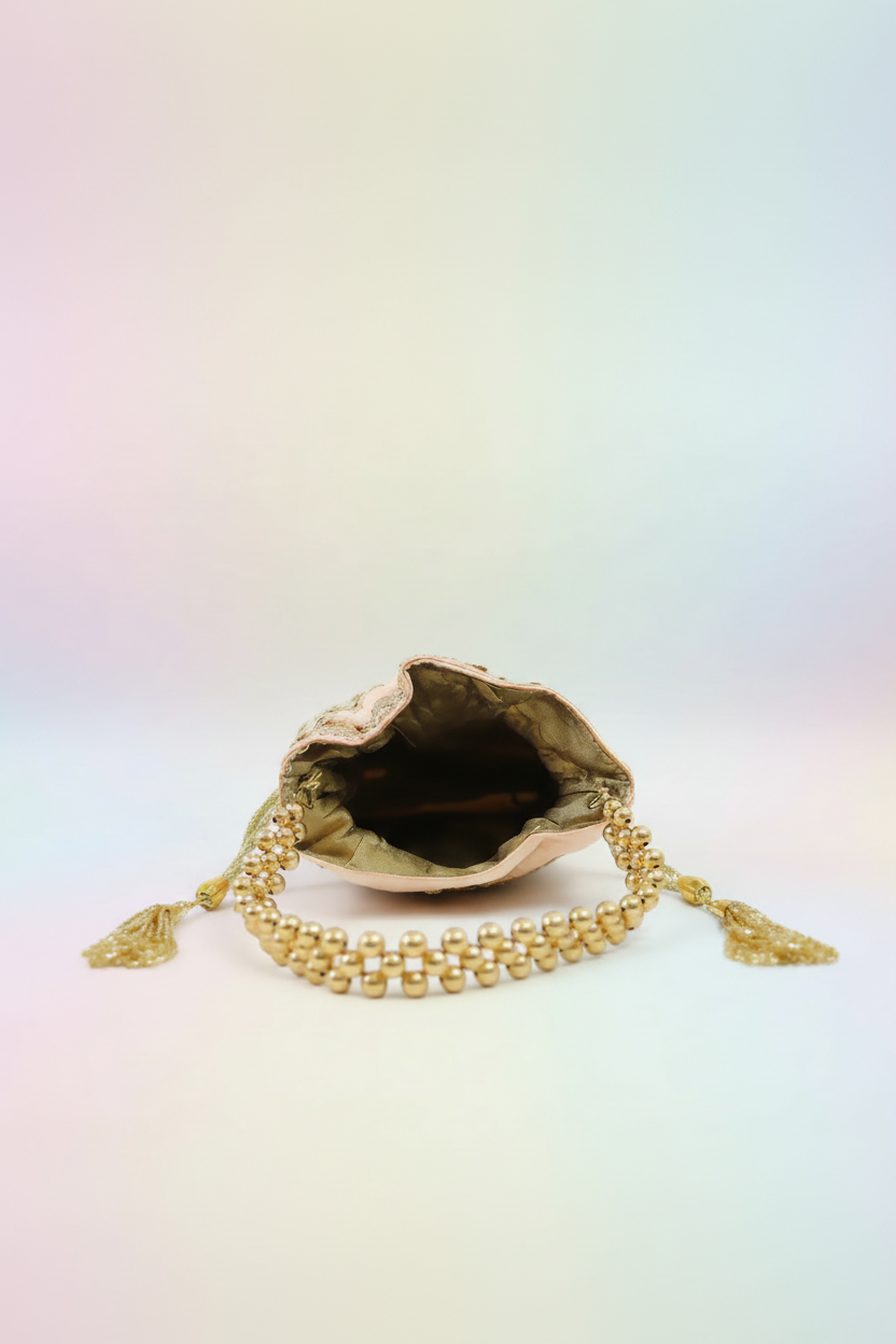 Champagne Gold Embroidered Potli Bag – Festive Clutch for Women RAYORA ENTERPRISE