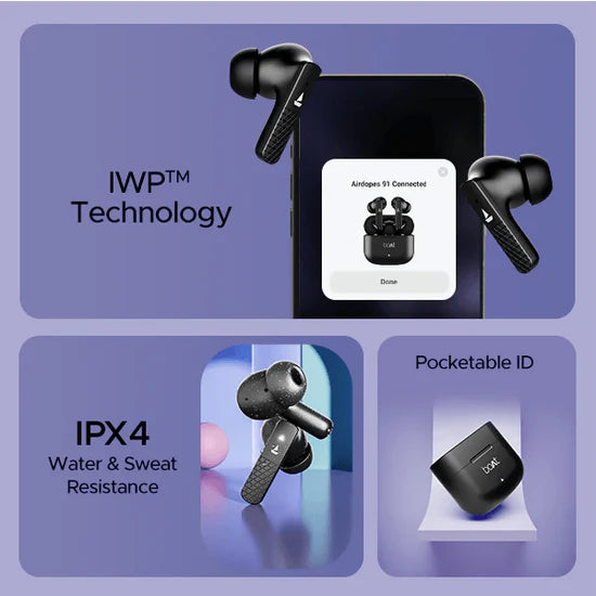 boAt Airdopes 91 Earbuds with 45H Playtime, Beast Mode, Dual Mics, and Bluetooth v5.3 (Multicolour) Halfpe Deals