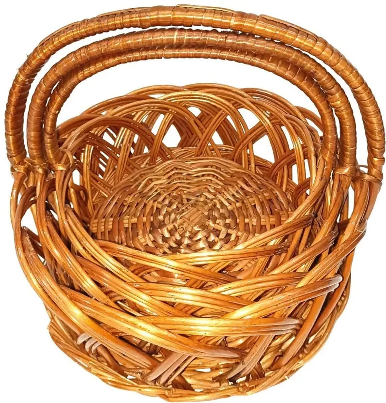 Eco Friendly Hand Woven Round Jali Cane Basket Set 7 8 9 Inch Multipurpose Baskets JPS PRODUCTS (ACHSA)