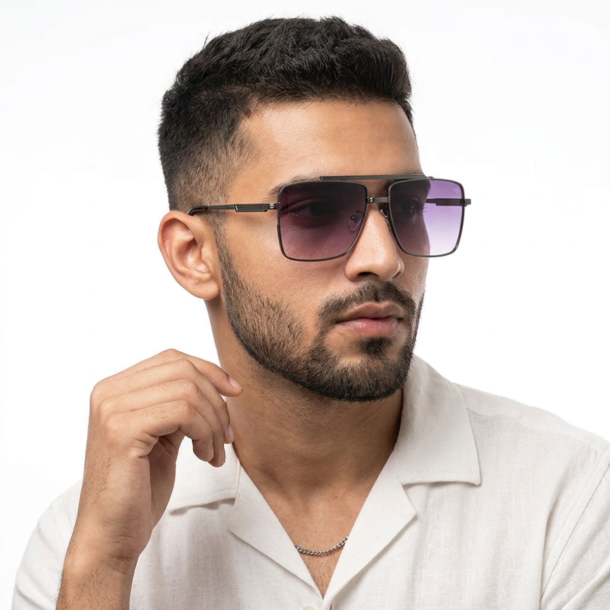 Eyejack Grey Square Sunglasses for Men and Women - Style L866 - worn by a male model (image 1)