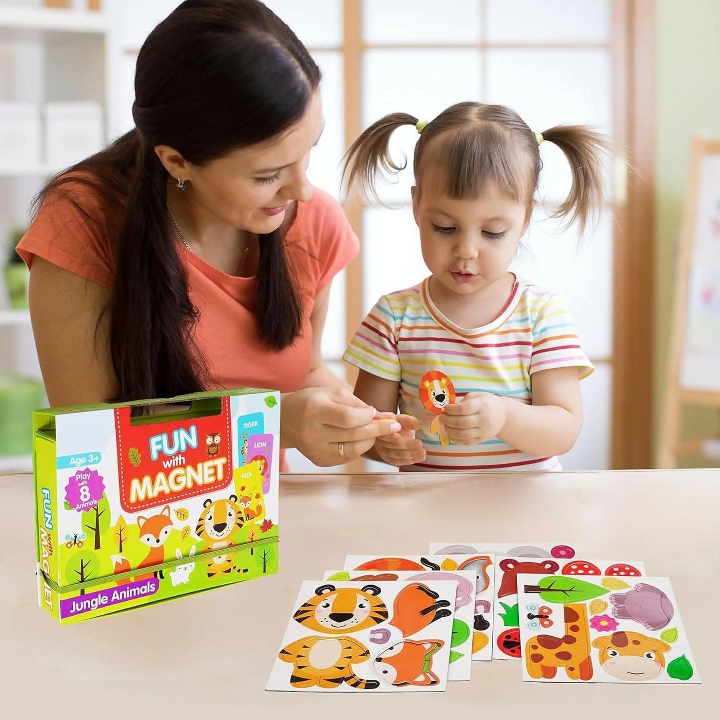 Jungle Animals Magnetic Puzzle (8 Flash Cards, 6 Magnet Sheets) - HalfPe