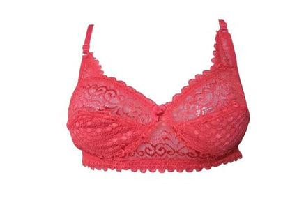 Premium Women's Lace Net Bra with Elegant Non-Padded Full Coverage Lingerie with Scalloped Trim - Pack of 2 (Multicolor)