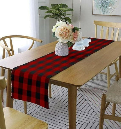 Lushomes Table Runner, Buffalo Checks, Cotton Ribbed (Multicolour) - HalfPe