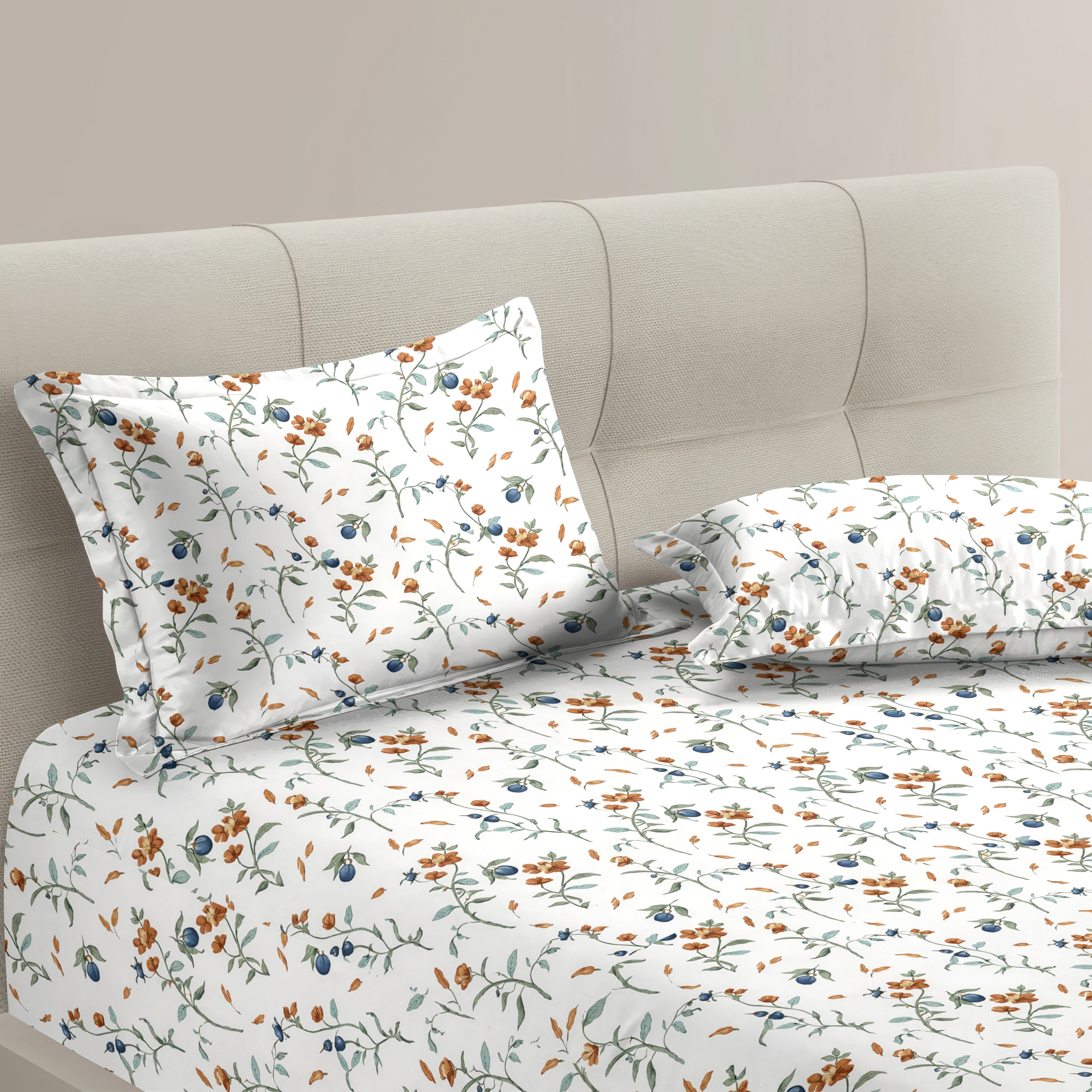 Petal 100% Pure Cotton Collection Percale Super King Bedsheet With 2 Pillow Covers