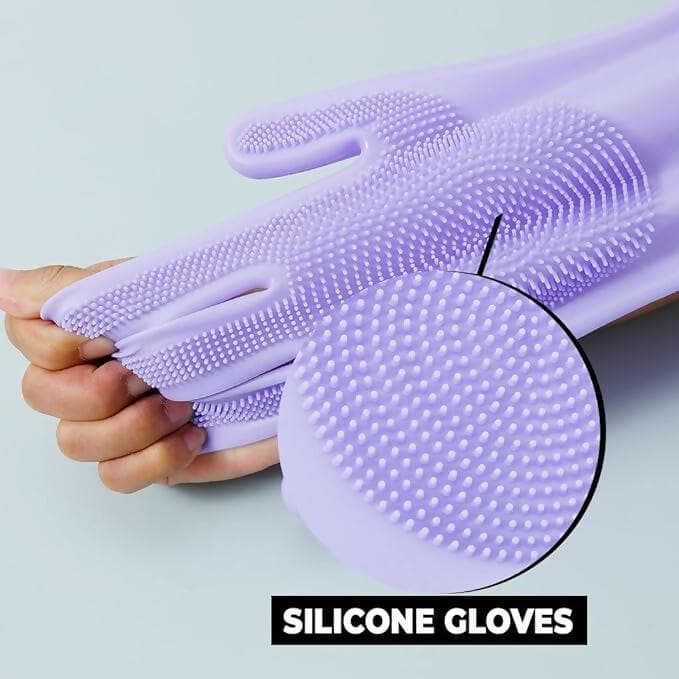 OXSAM Silicone Hand Gloves For Dish Washing Bathroom Cleaning And Kitchen (Pack of 1 (Purple) - HalfPe