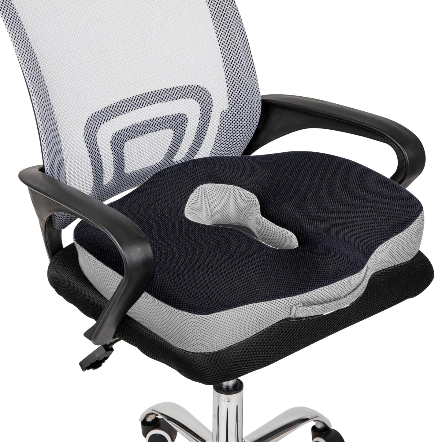 Sleepsia Orthopedic Coccyx O-Shape Seat Cushion Pillow for Tailbone Pain Relief (Black/Grey)