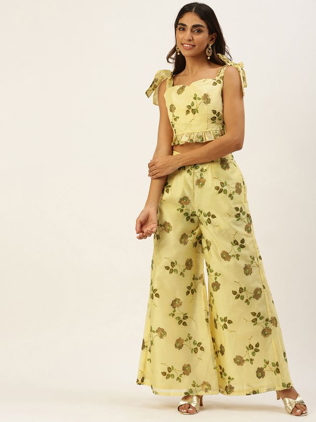 Bollywood Vogue Ready To Wear Yellow Foil Printed Co Ords Set