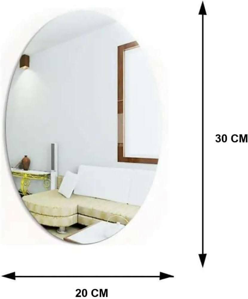 Oval Shape Adhesive Mirror Sticker for Wall (Size: 30L x 20W CMS) - HalfPe
