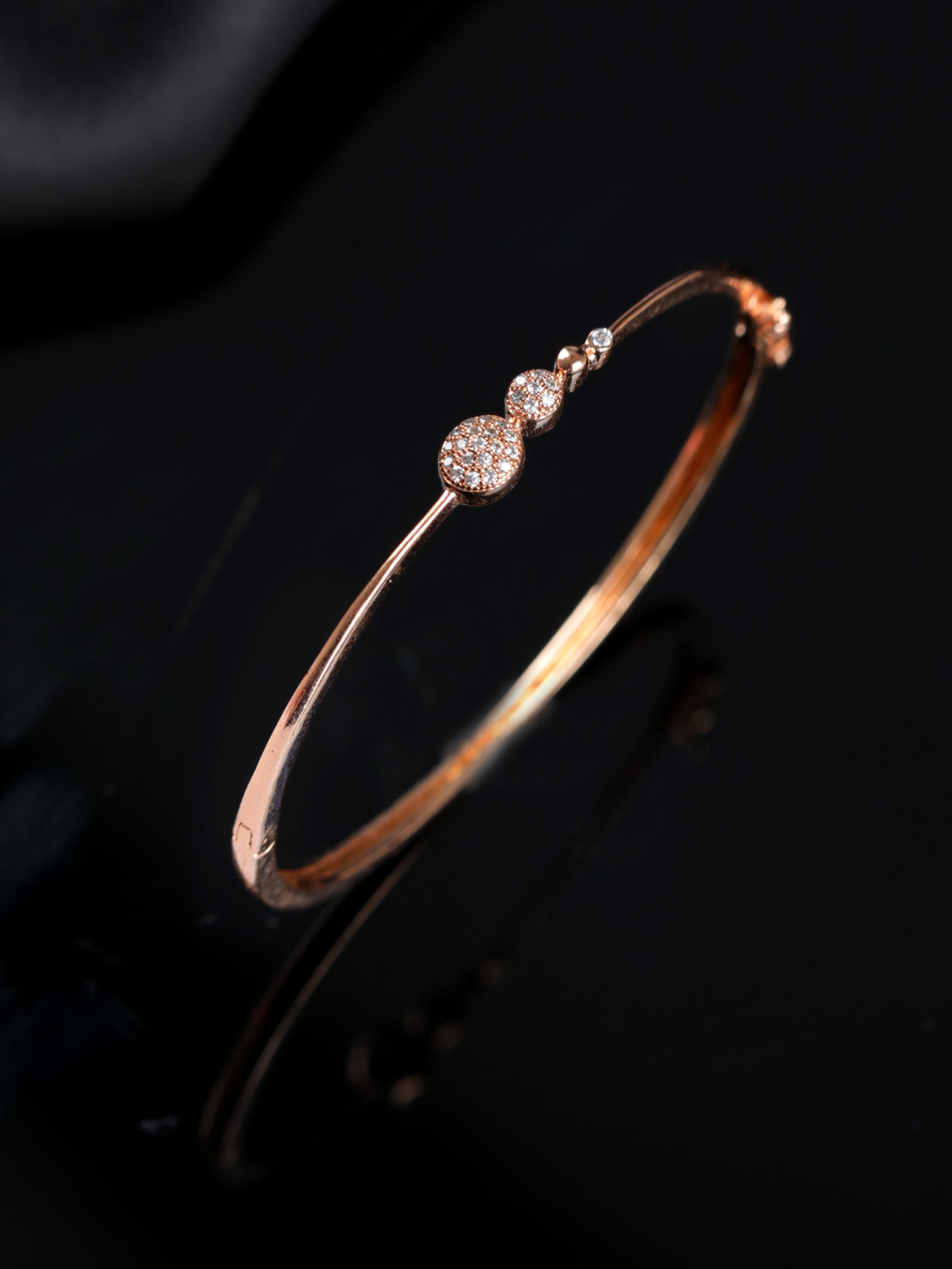 Rose Gold Plated American Diamond Studded Round Pattern Sleek Bracelet