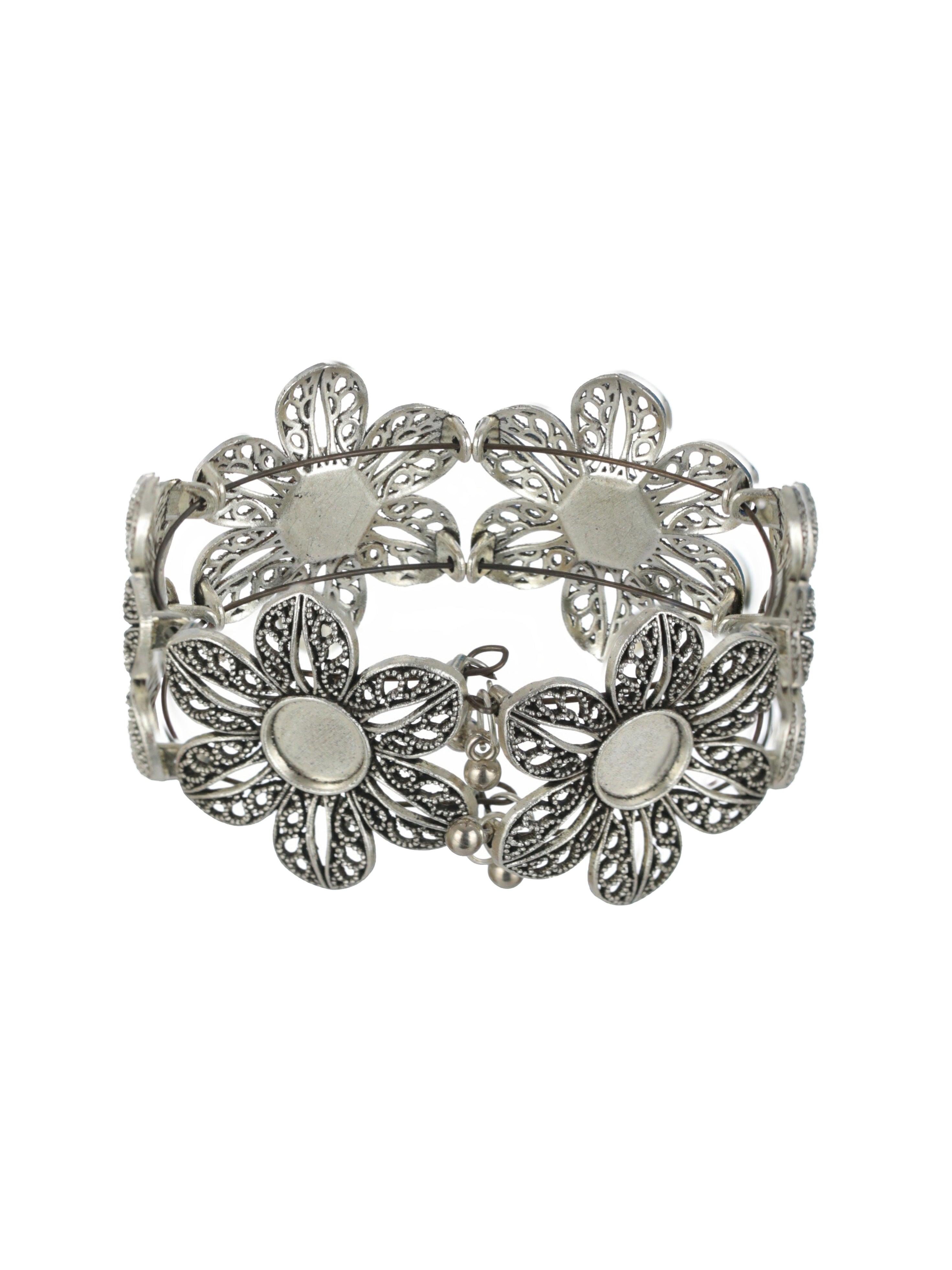 Women Silver-Plated & Floral Style Oxidised Bangle-Style Bracelet