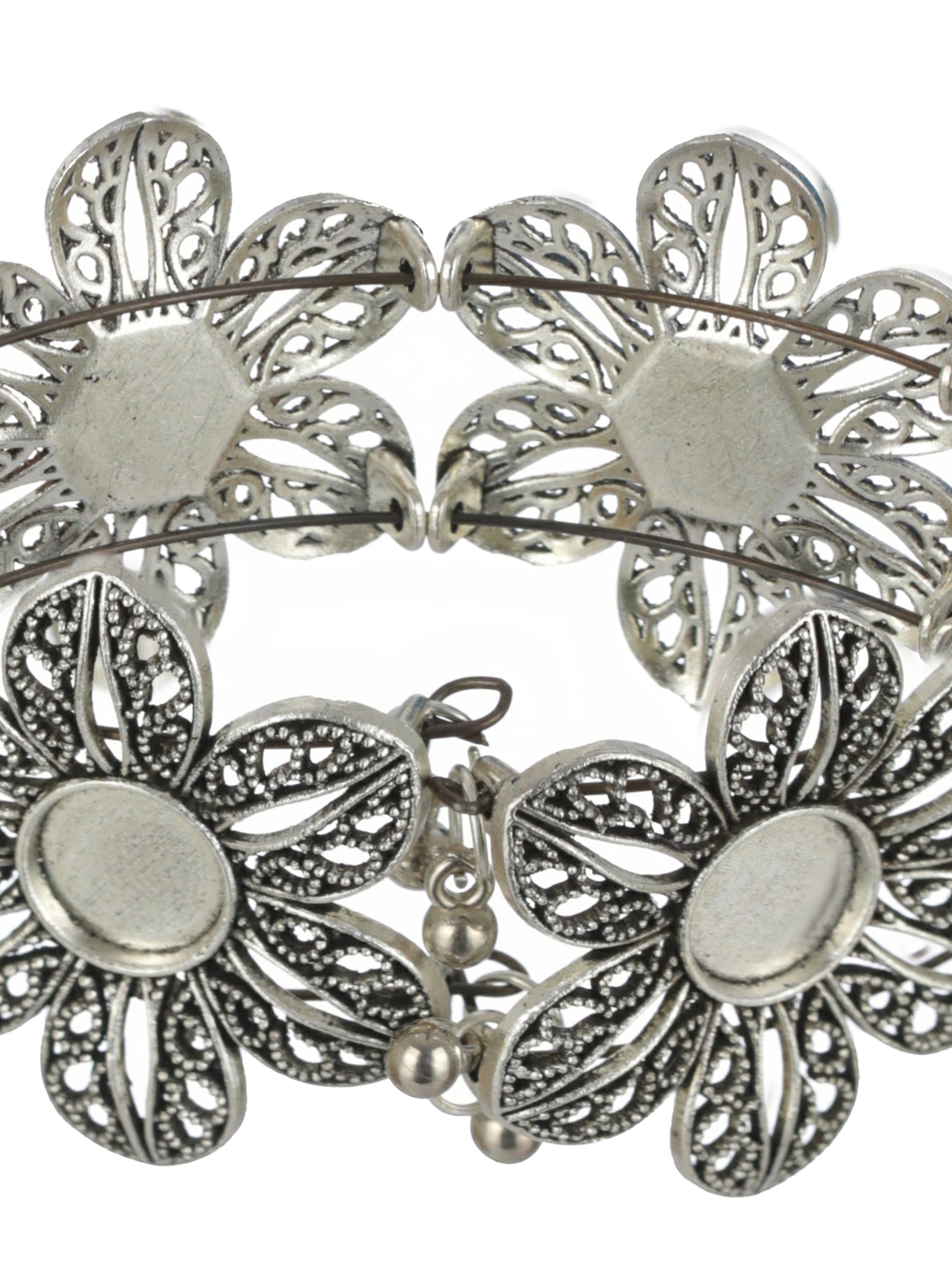 Women Silver-Plated & Floral Style Oxidised Bangle-Style Bracelet