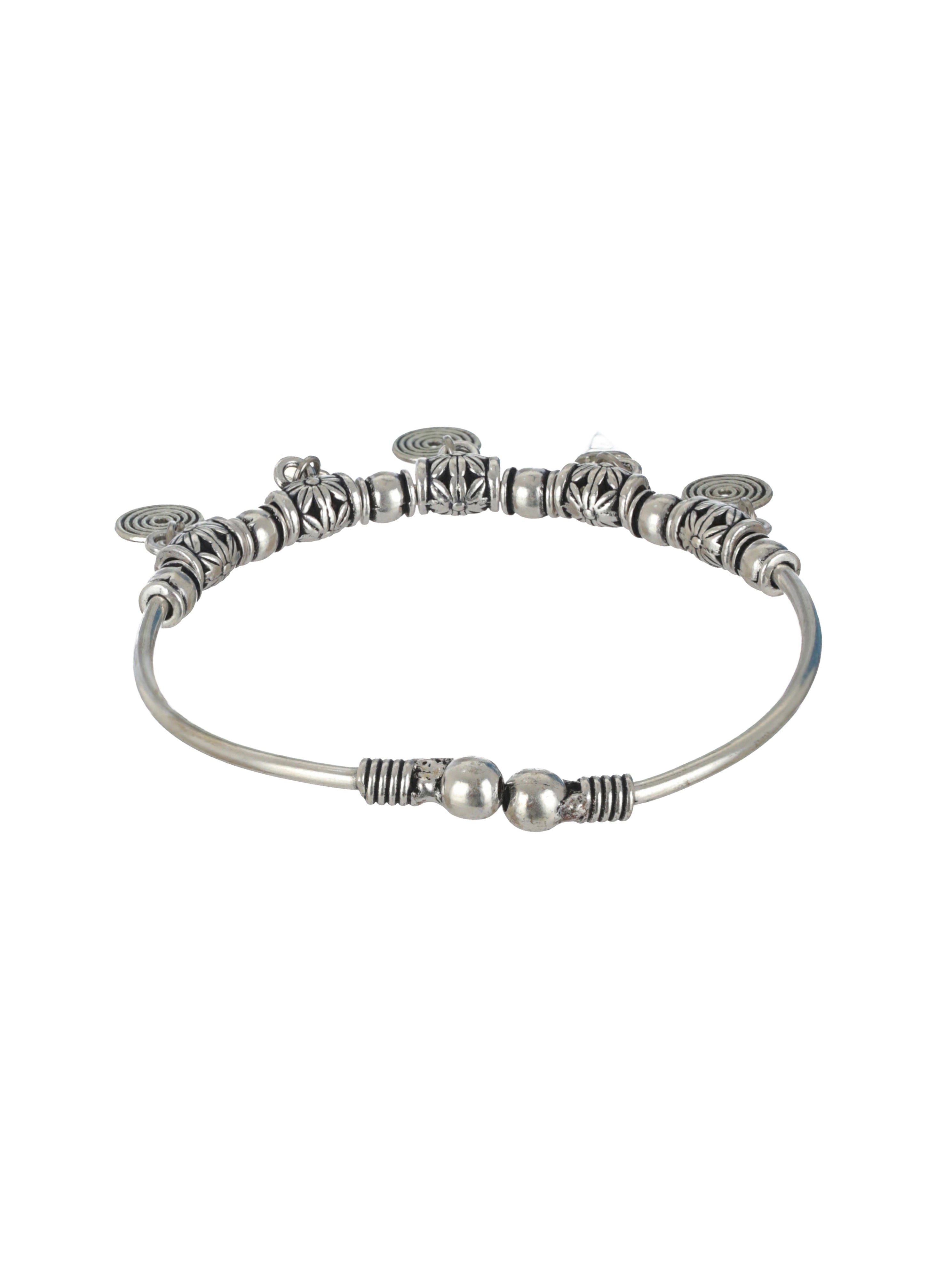 Women Oxidised Silver-Toned & Oxidised Tribal Brass Circular & Diamond Shaped Charm Bracelet