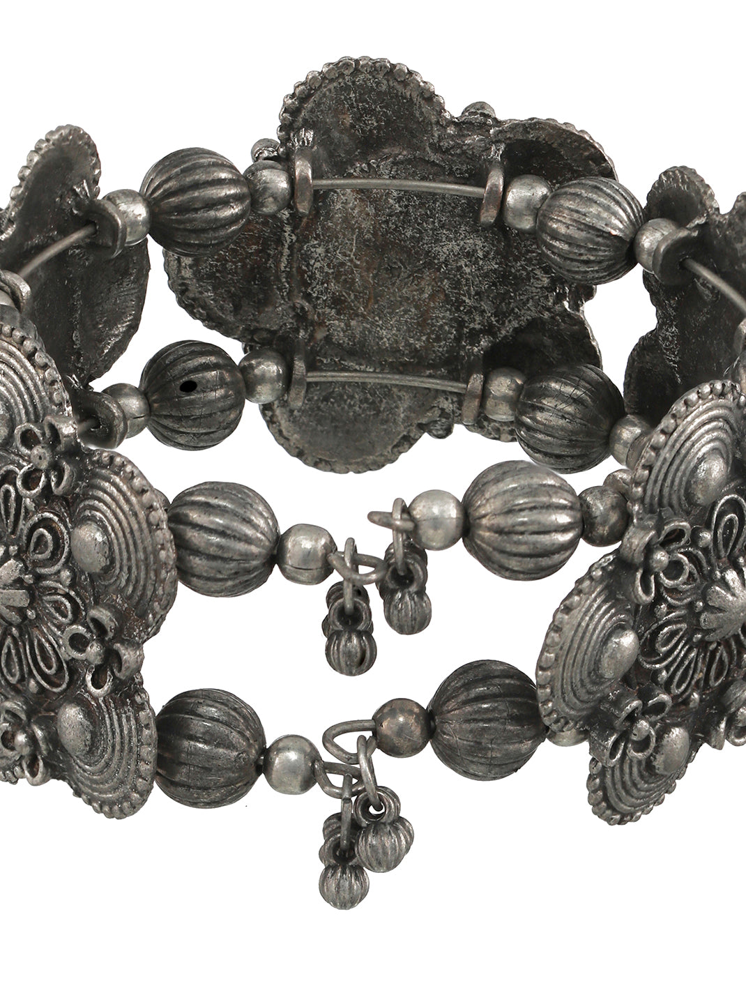 Women Silver-Toned Oxidised Bangle-Style Bracelet