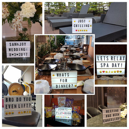 Black Mini A6 Magnetic Cinematic Light Box with 82 Characters and 10 Emojis, USB Power or Battery Operated 4x AA Batteries (not included) (1 Set)