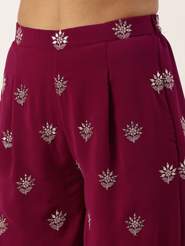 Bollywood Vogue Ready To Wear Magenta Georgette Embroidered Palazzo Suit