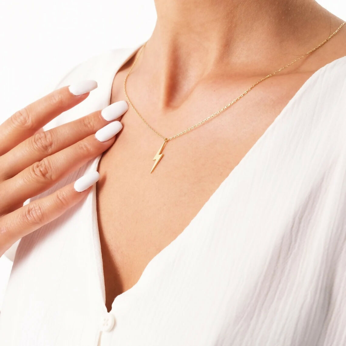 Trendy Gold-Tone Layered Necklace Set with Triple Ring Detail & Lightning Bolt Pendant