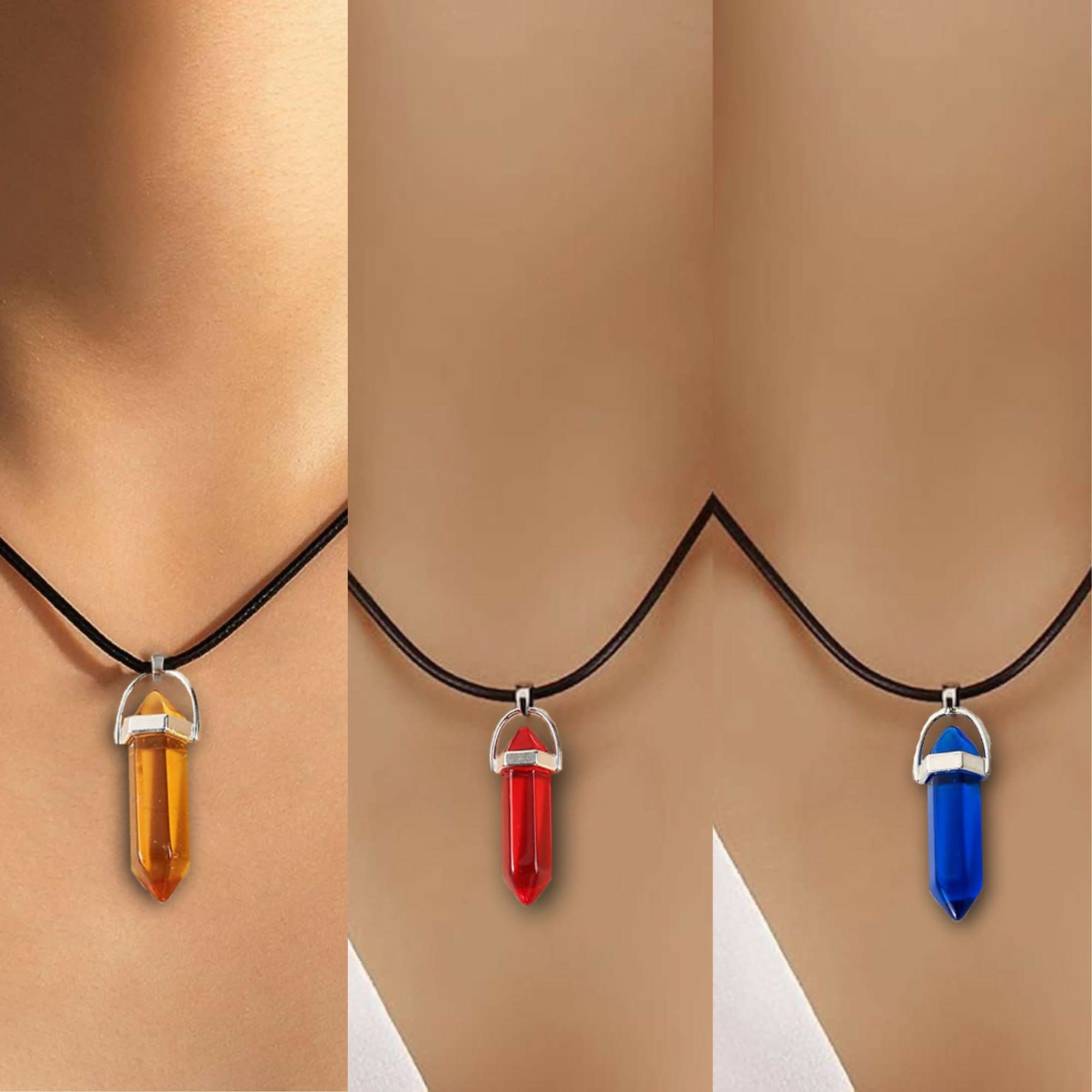 Dual Tone Hexagonal Beads Pendant Necklace Set of 3 pinapes