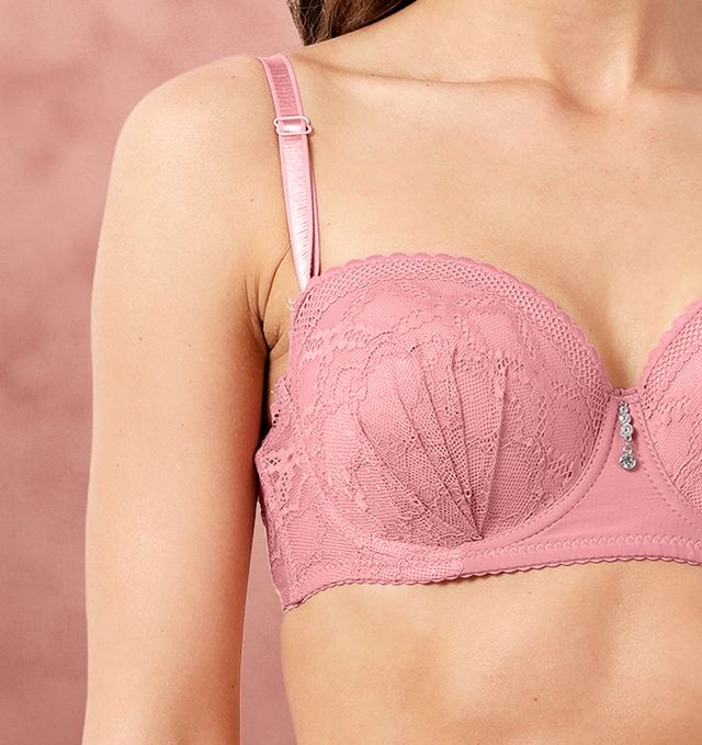 Susie Half Coverage Mauve Lace Detachable Strap Padded Underwire Balconette Adjustable MultiwayBra