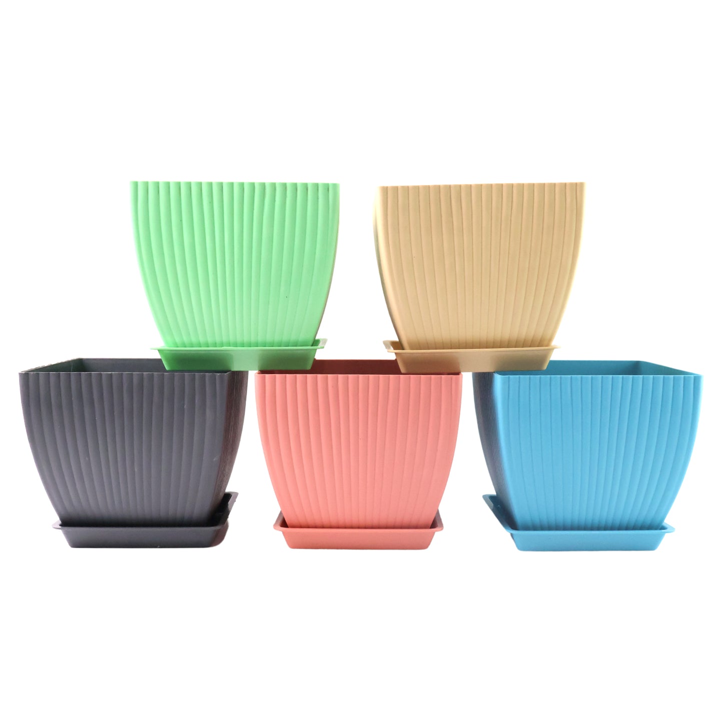 Trendy Square Plastic Flower Pots (Set Of 5)