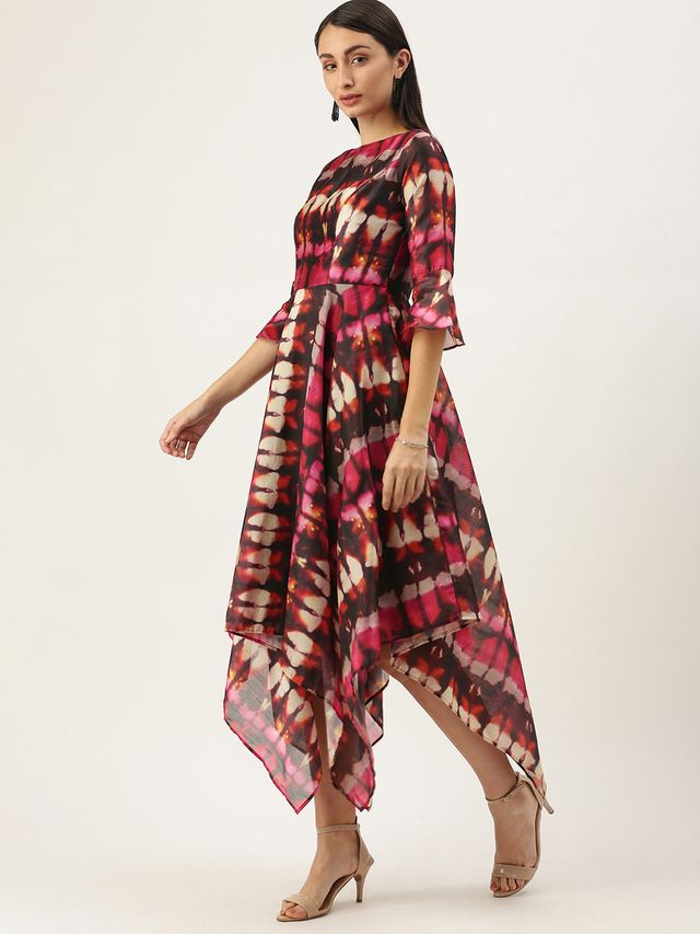 Bollywood Vogue Ready To Wear Multicolored Digital Printed Art Silk Dress