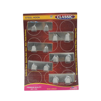 6 Pc Stainless Steel Self-Adhesive Double Wall Hooks