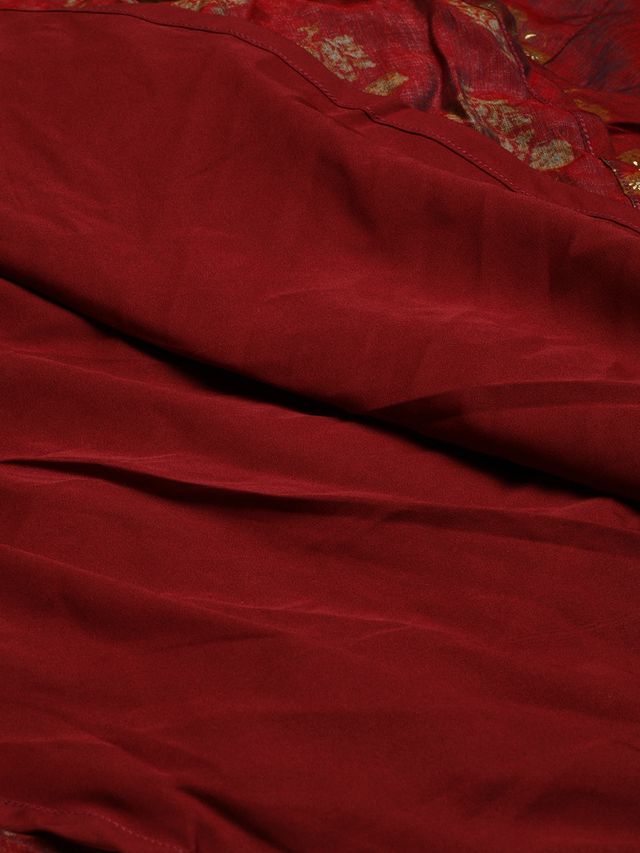 Bollywood Vogue Ready To Wear Maroon Printed One Shoulder Dress