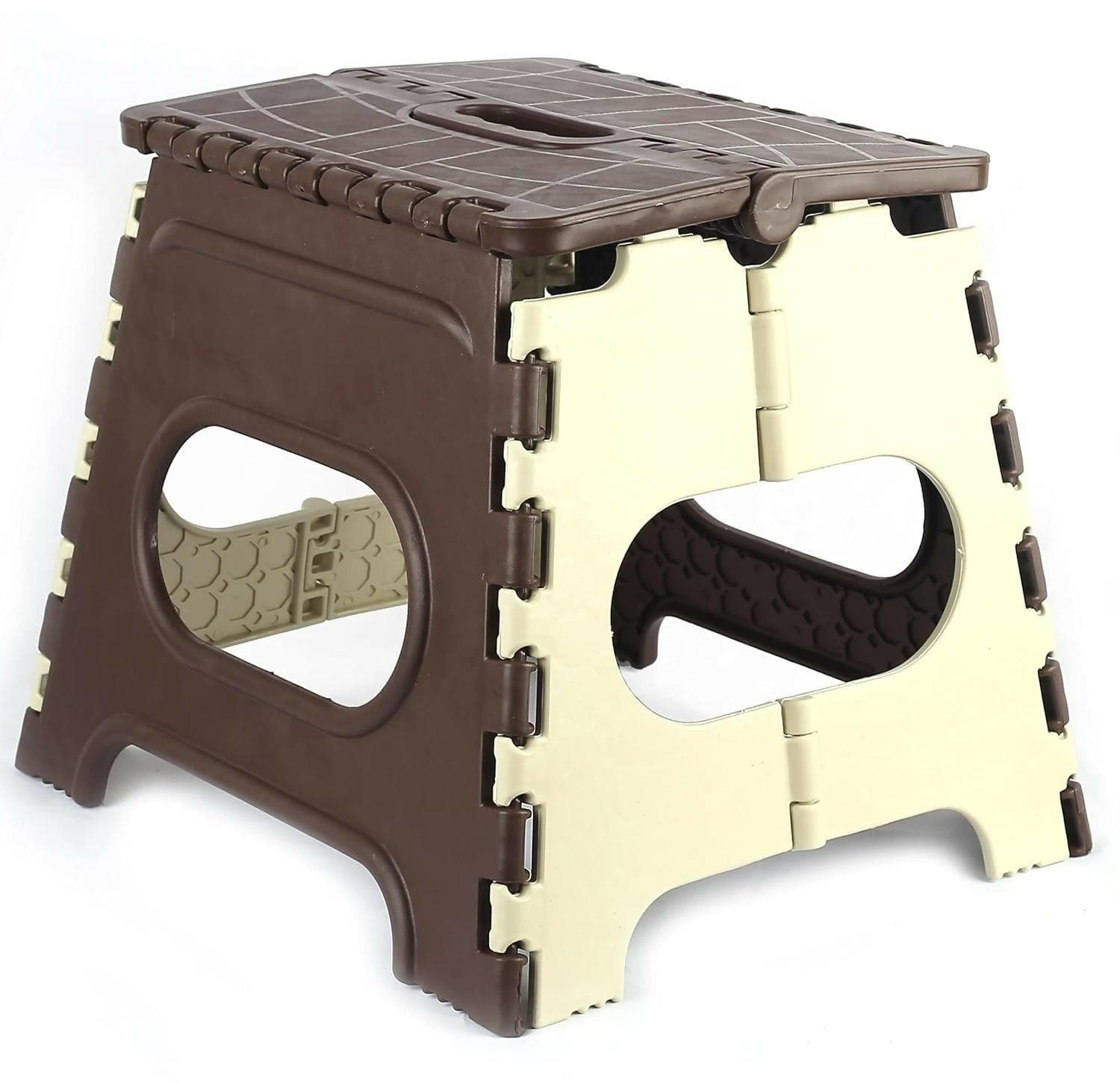 Impressive Plastic Folding Step Stool (Small)(Brown) - HalfPe