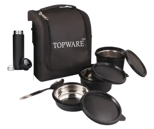 Multispace BLACK Premium tiffin Smart Temperature Bottle & Lunch Box set(2000ml)