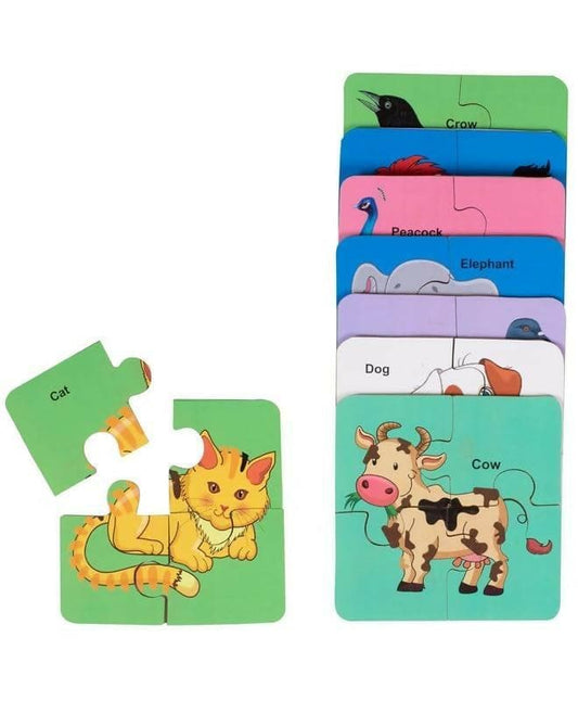 AVMART Wooden Educational Multi-Color Set of 8 Animal Jigsaw Puzzle Cards for Kids (5.5" x 5.5'' Inch) - HalfPe