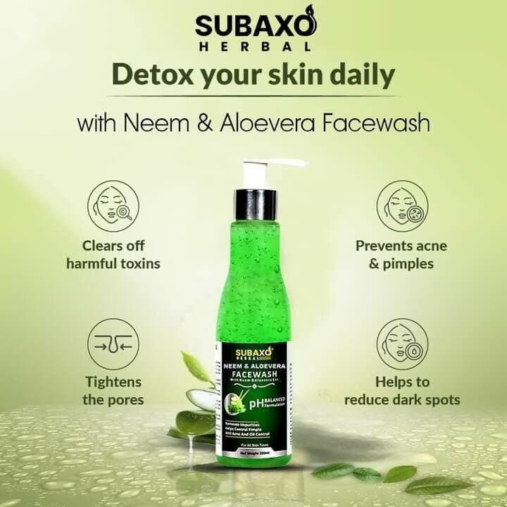 SUBAXO Neem & Aloe Face Wash (200 ml) + Activated Charcoal Face Wash Combo (200 ml) - HalfPe