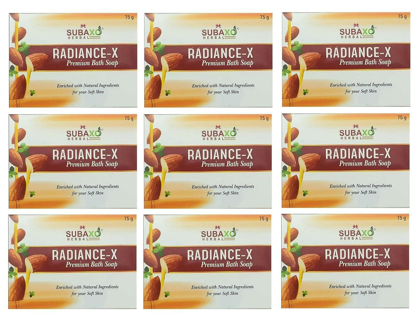 SUBAXO Radiance-x Bath Soap Duo Soft & Glowing Skin (9x75g,Pack Of 9) - HalfPe