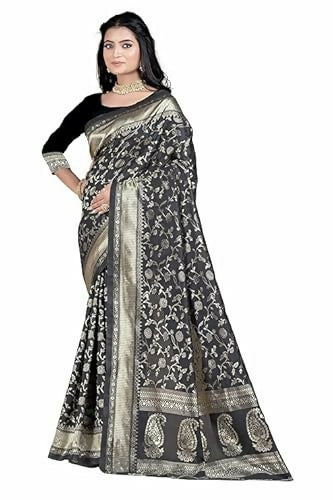 AXONIT Soft Silk Saree with Golden Zari Floral & Peacock Weaving