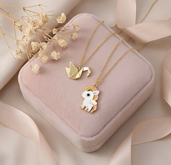 Cute Gold-Plated Necklace Set with Swan & Unicorn Pendant Combo for Women & Girls pinapes