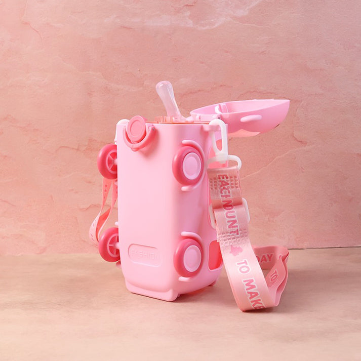 Bus Shape Water Bottle For Kids With Strap with  Leakproof, BPA Free with Lock (500 Ml Approx  Mix Color  1 Pc)