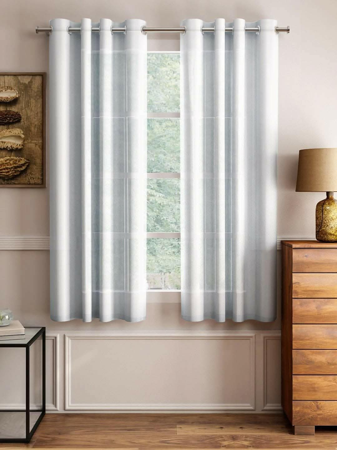 Lushomes sheer curtains 5 feet, Based sheer curtains, parda, Curtains & Drapes, window curtain, Brown (54 x 60 inches, Single pc) - HalfPe