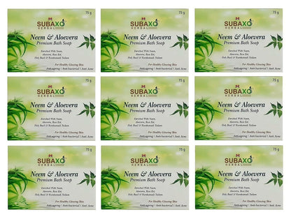 SUBAXO Neem & Aloevera Bath Soap Premium for Glowing Skin Anti Acne & Pimple Fighting Soap (9*75g Each, Pack Of 9) - HalfPe