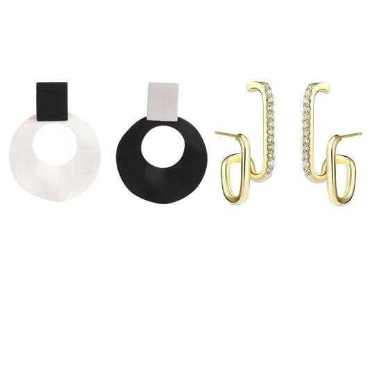 Statement-Making: Geometric and Crystal Hoop Earrings Set of 2