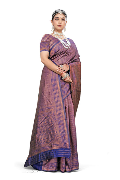 AXONIT Royal Purple Banarasi Silk Saree with Traditional Paisley Zari