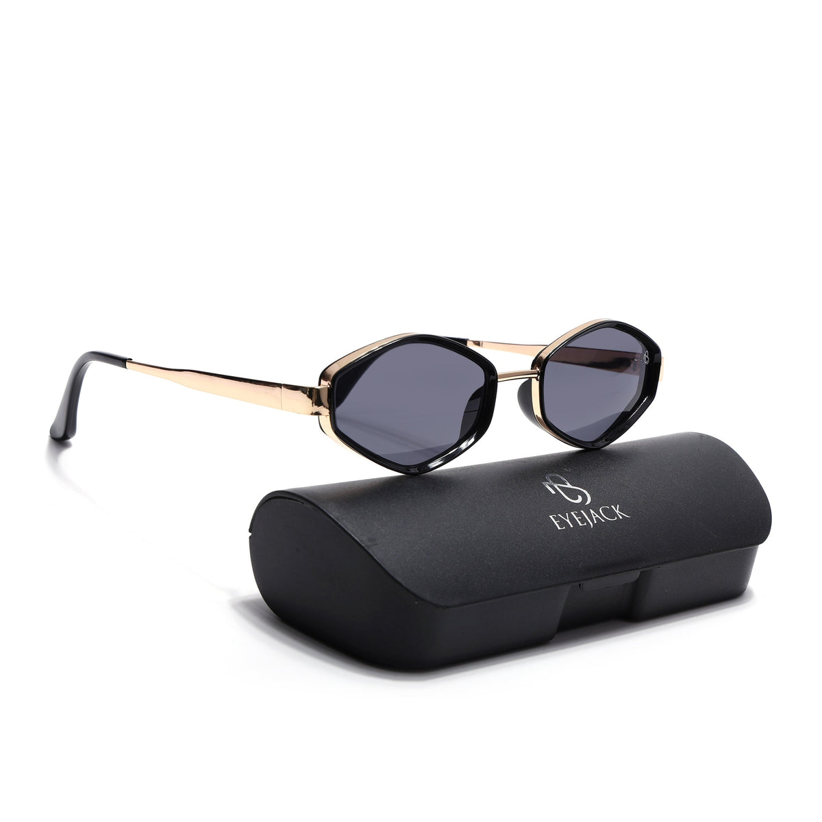 Hunter Golden & Black Hexagonal Sunglasses for Men and Women - with box packaging