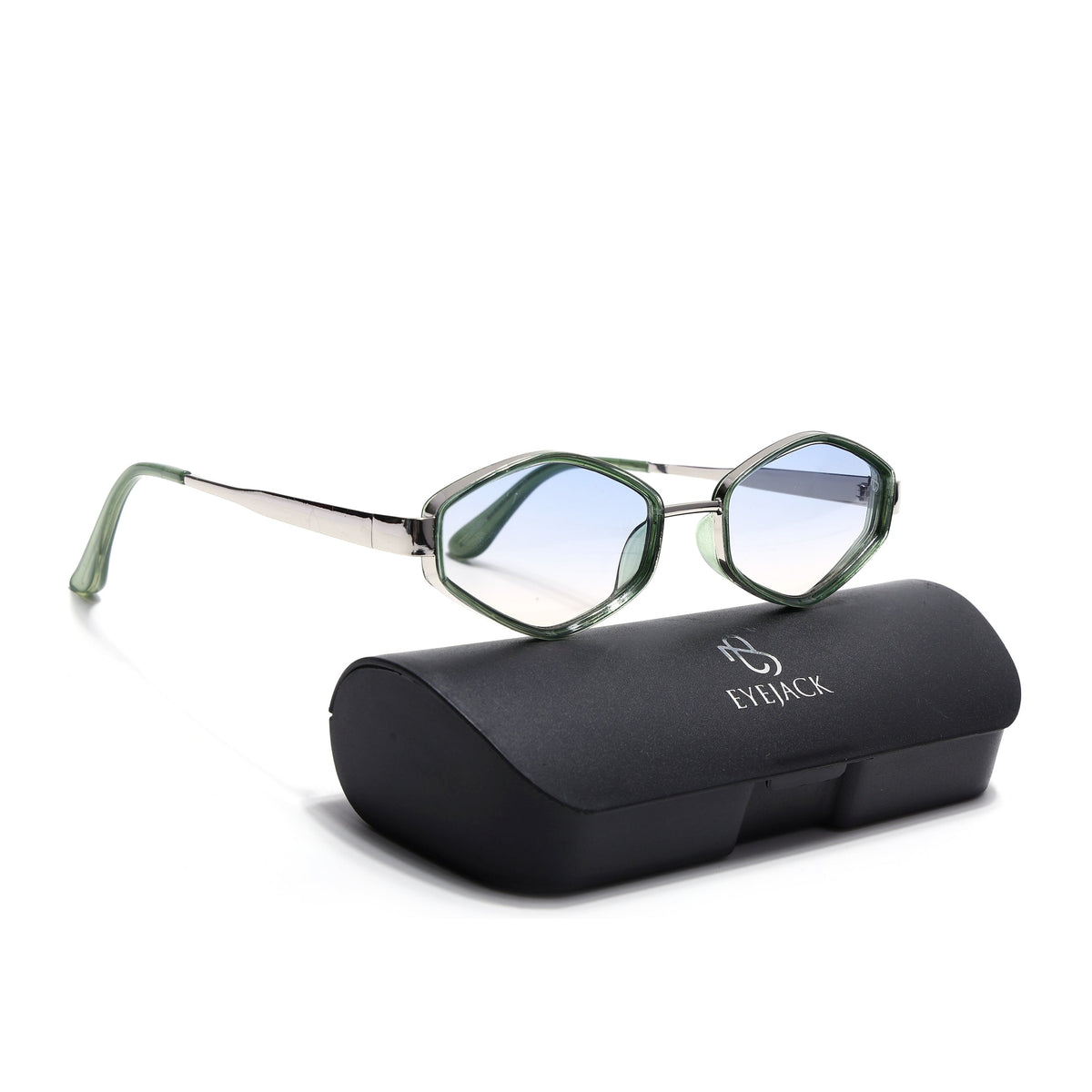 Hunter Silver & Green Hexagonal Sunglasses for Men and Women - with box packaging