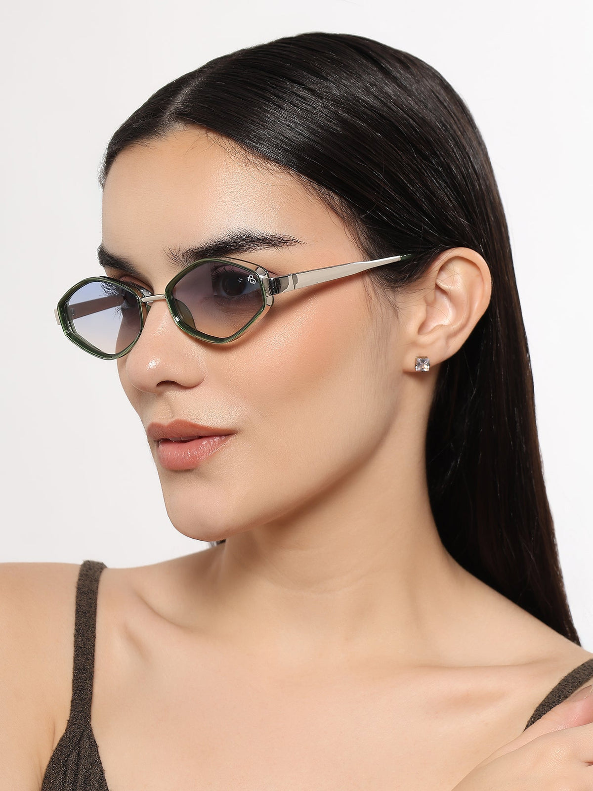 Hunter Silver & Green Hexagonal Sunglasses for Men and Women - view 1