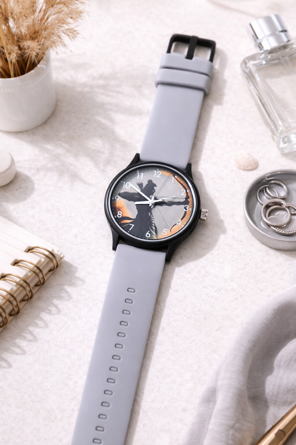 Classic Analog Wrist Watch with Archer Silhouette Dial & Silicone Strap – Multiple Color PM WATCHES