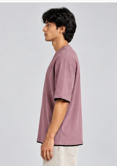 HUSTLE Men's Crew Neck Oversized Tees - Mauve Pink